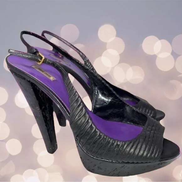 Miu Miu by Prada Black Leather SlingBack Heels Size 37.5 US 7.5 Authentic