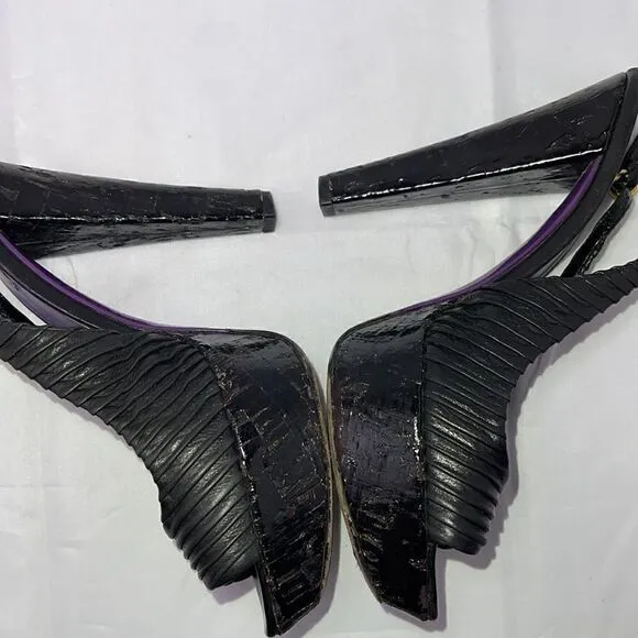 Miu Miu by Prada Black Leather SlingBack Heels Size 37.5 US 7.5 Authentic