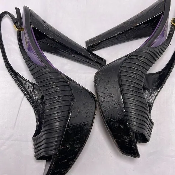 Miu Miu by Prada Black Leather SlingBack Heels Size 37.5 US 7.5 Authentic
