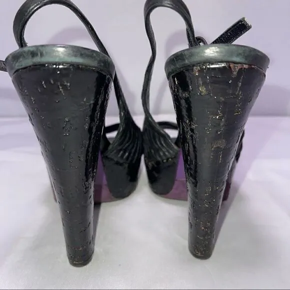 Miu Miu by Prada Black Leather SlingBack Heels Size 37.5 US 7.5 Authentic