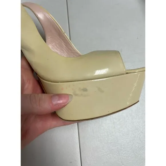 MIU MIU Patent Peep Toe Platform Slingback Pumps Light Beige Women's 39.5 US9.5