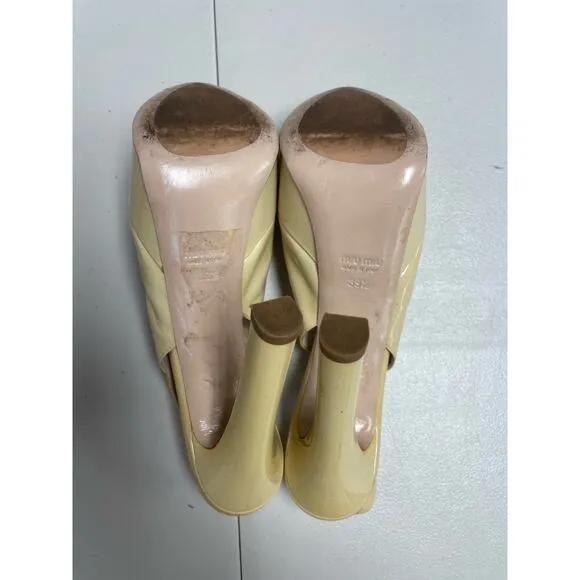 MIU MIU Patent Peep Toe Platform Slingback Pumps Light Beige Women's 39.5 US9.5