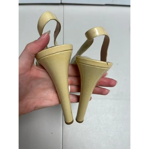 MIU MIU Patent Peep Toe Platform Slingback Pumps Light Beige Women's 39.5 US9.5