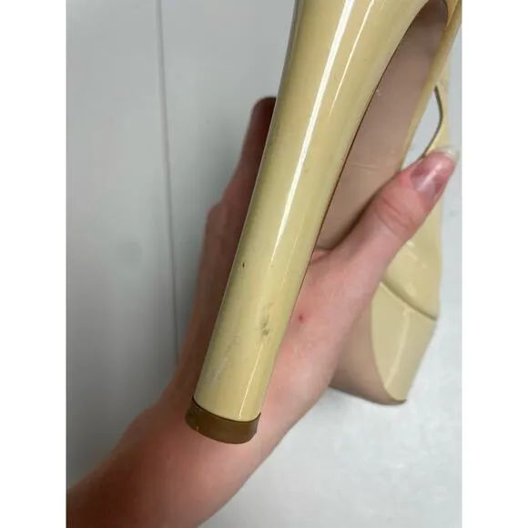 MIU MIU Patent Peep Toe Platform Slingback Pumps Light Beige Women's 39.5 US9.5