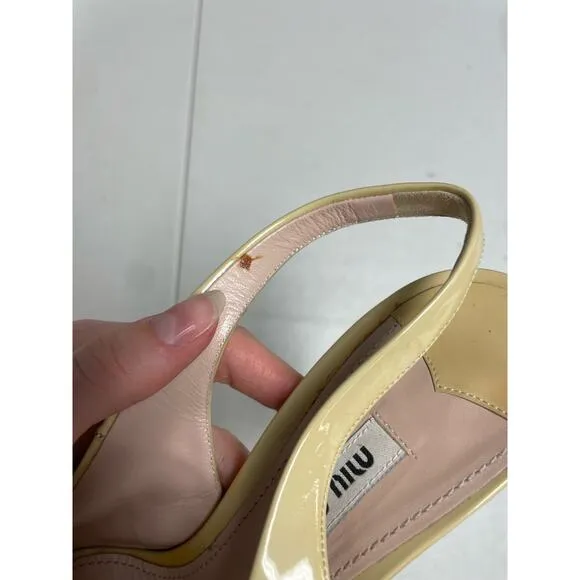 MIU MIU Patent Peep Toe Platform Slingback Pumps Light Beige Women's 39.5 US9.5