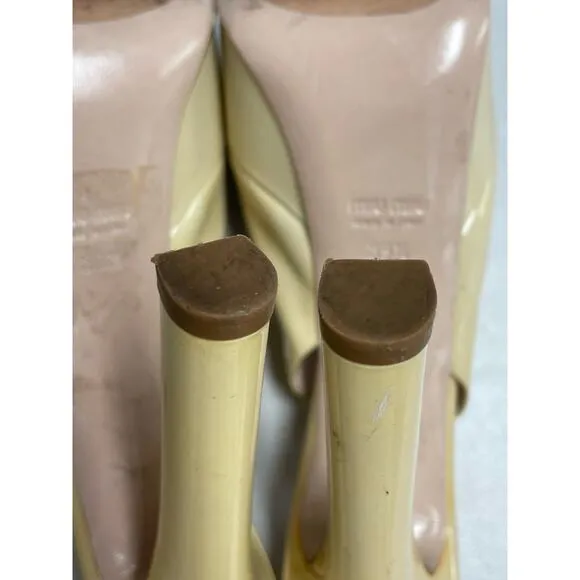 MIU MIU Patent Peep Toe Platform Slingback Pumps Light Beige Women's 39.5 US9.5