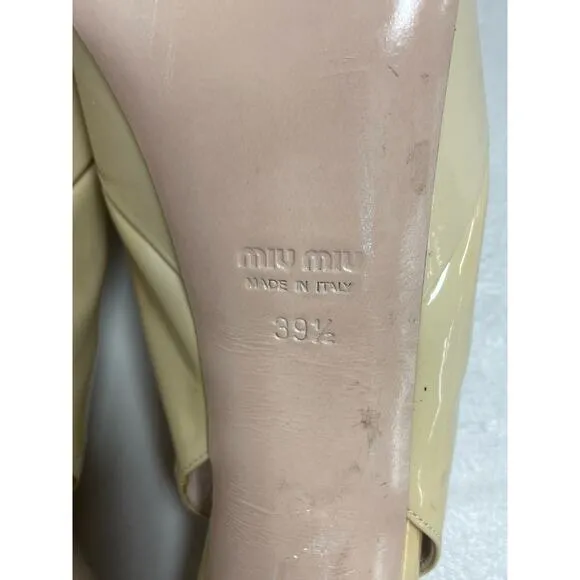 MIU MIU Patent Peep Toe Platform Slingback Pumps Light Beige Women's 39.5 US9.5