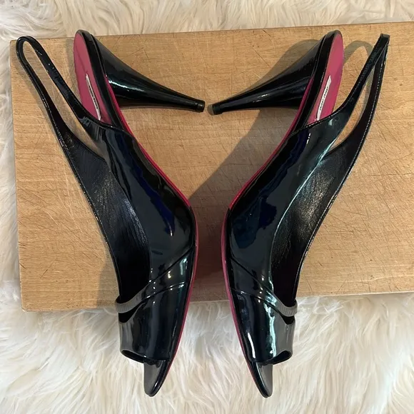 Miu Miu Peep Toe Patent Leather Slingback Heels