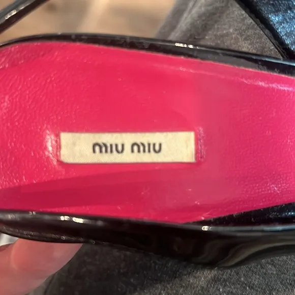 Miu Miu Peep Toe Patent Leather Slingback Heels