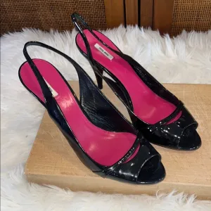 Miu Miu Peep Toe Patent Leather Slingback Heels