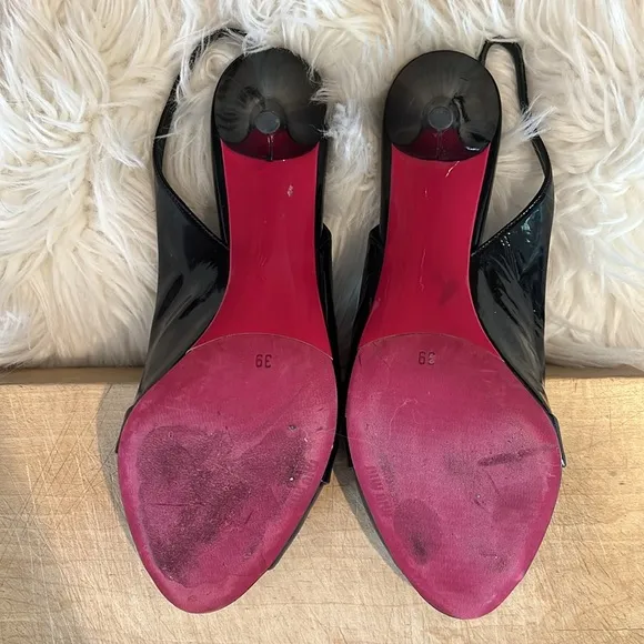 Miu Miu Peep Toe Patent Leather Slingback Heels