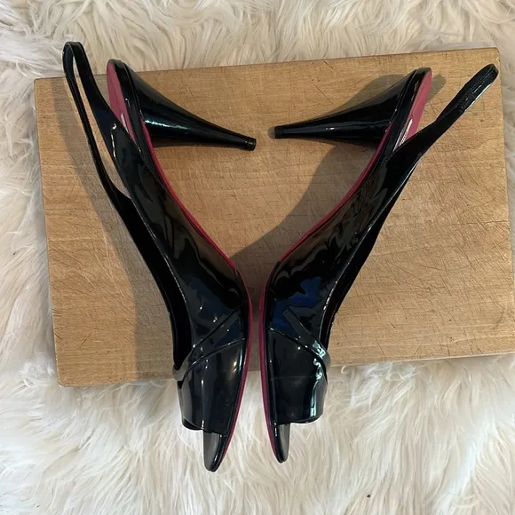 Miu Miu Peep Toe Patent Leather Slingback Heels