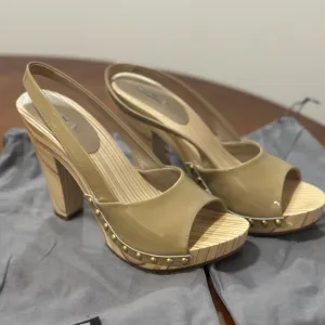 Miu Miu Tan Peep-Toe Slingback Heels