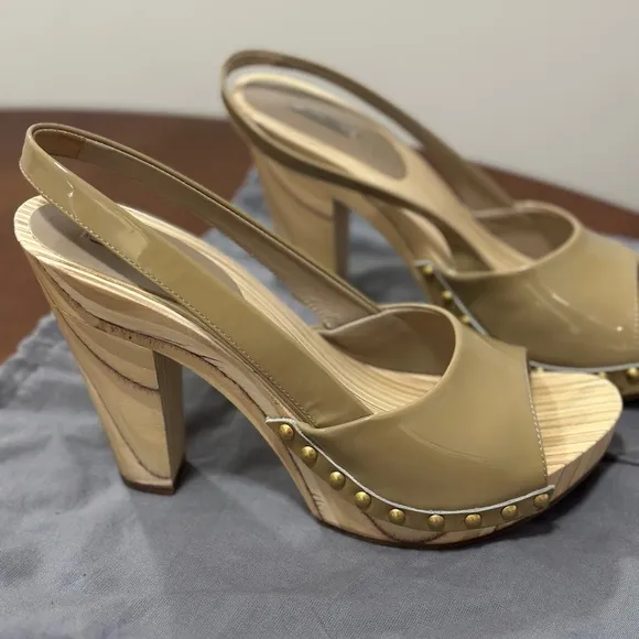 Miu Miu Tan Peep-Toe Slingback Heels