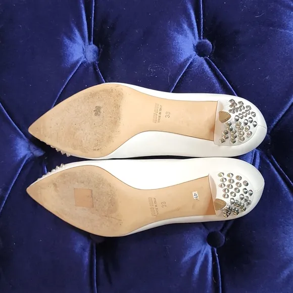 MIU MIU white leather studded kitten heel pumps