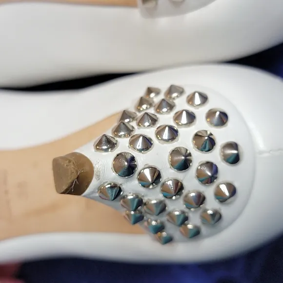 MIU MIU white leather studded kitten heel pumps