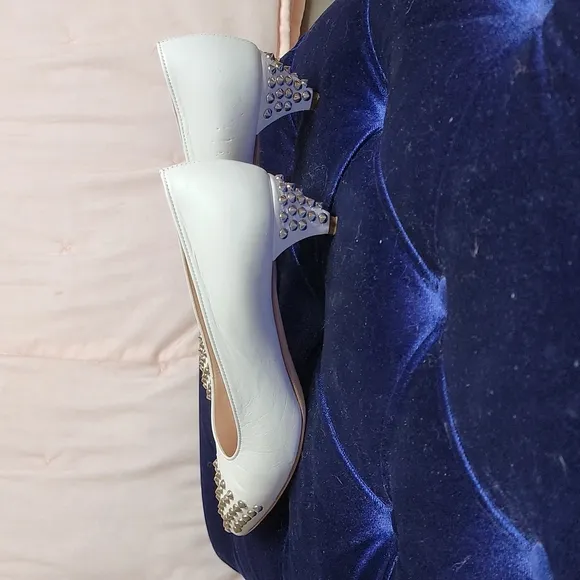 MIU MIU white leather studded kitten heel pumps