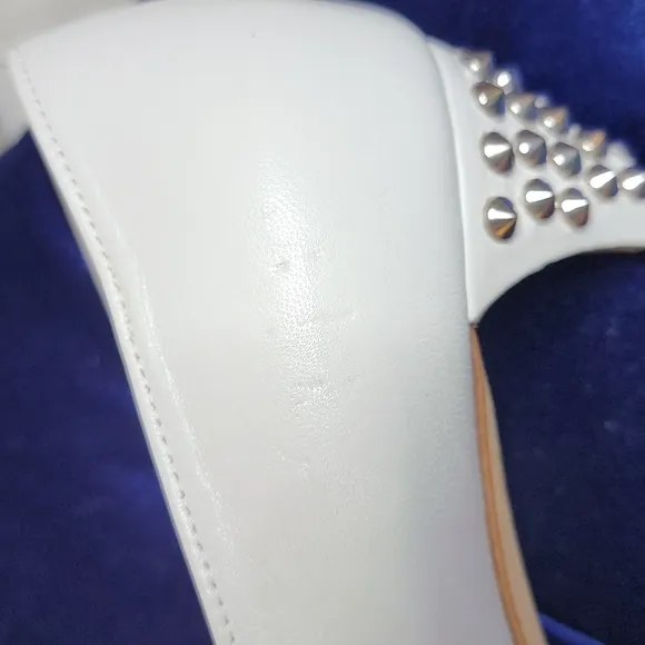 MIU MIU white leather studded kitten heel pumps
