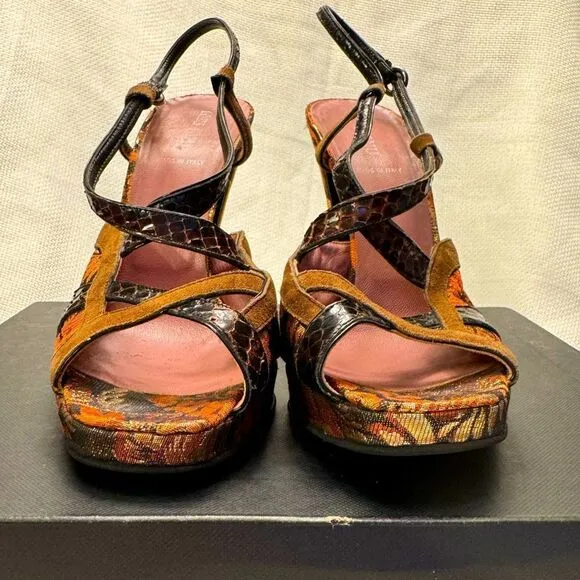 Miu Miu exotic mixed leathers strappy slingback ultra high heels Jacquard 39 9