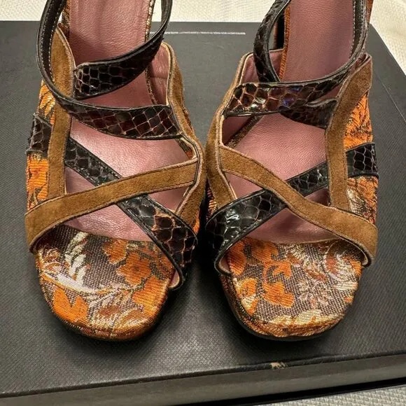 Miu Miu exotic mixed leathers strappy slingback ultra high heels Jacquard 39 9