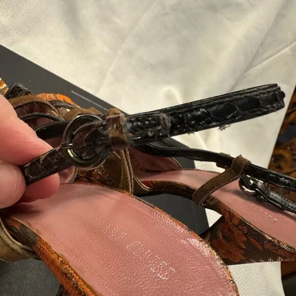 Miu Miu exotic mixed leathers strappy slingback ultra high heels Jacquard 39 9