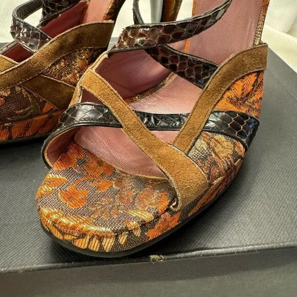 Miu Miu exotic mixed leathers strappy slingback ultra high heels Jacquard 39 9