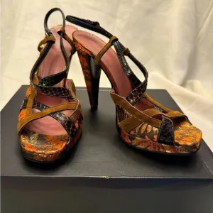 Miu Miu exotic mixed leathers strappy slingback ultra high heels Jacquard 39 9