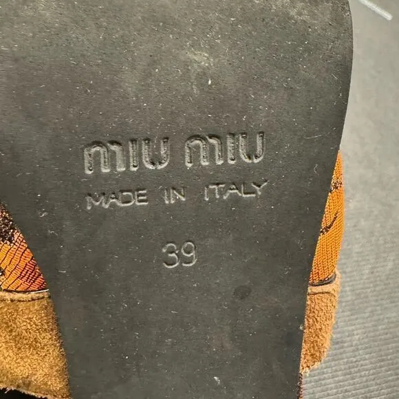 Miu Miu exotic mixed leathers strappy slingback ultra high heels Jacquard 39 9