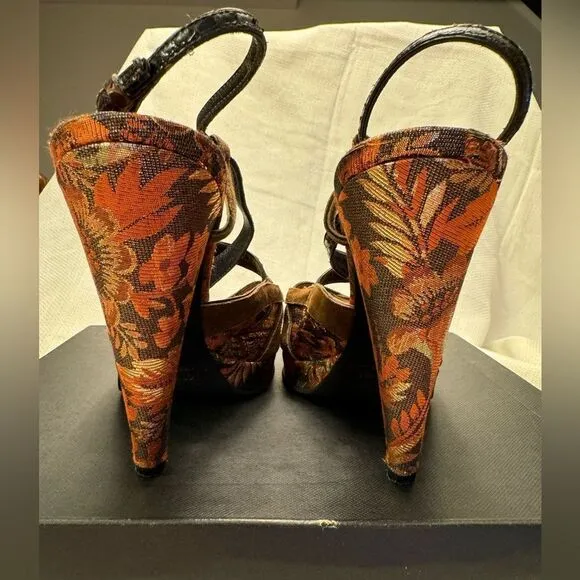 Miu Miu exotic mixed leathers strappy slingback ultra high heels Jacquard 39 9