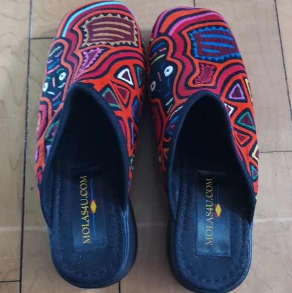 Molas4U Kuna Molas Colorful African Style Textile Embroidered Slip-On Mules