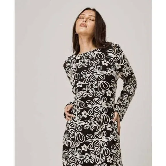 MON RENN KAMALI MIDI DRESS BLACK AND WHITE -VACATION size S NWT$259