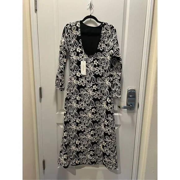 MON RENN KAMALI MIDI DRESS BLACK AND WHITE -VACATION size S NWT$259