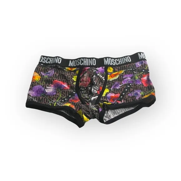Moschino ☻︎ Slip Floral Print Logo ☻︎ Men’s Low Rise Boxer Briefs ☻︎ Black ☻︎ S