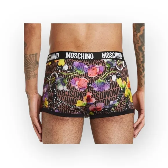 Moschino ☻︎ Slip Floral Print Logo ☻︎ Men’s Low Rise Boxer Briefs ☻︎ Black ☻︎ S