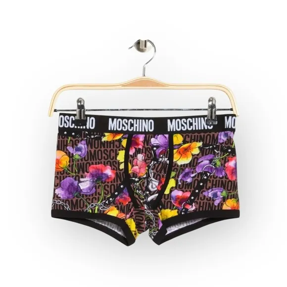 Moschino ☻︎ Slip Floral Print Logo ☻︎ Men’s Low Rise Boxer Briefs ☻︎ Black ☻︎ S