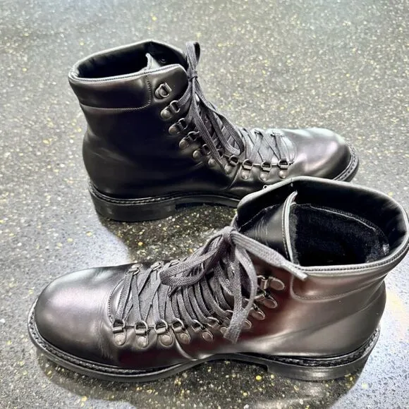 Mr. Porter HEATH Black Patent leather combat boots. Size 9.5 (England).