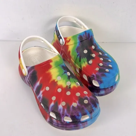 Multicolor Tie Dye Crocs Classic Bae Ultra Platform Comfort Clogs Rainbow Pride