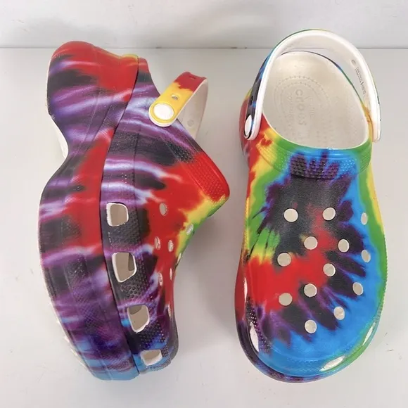 Multicolor Tie Dye Crocs Classic Bae Ultra Platform Comfort Clogs Rainbow Pride