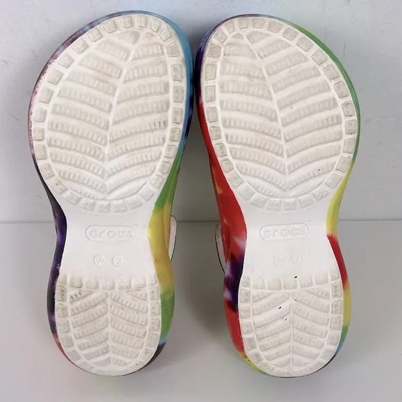Multicolor Tie Dye Crocs Classic Bae Ultra Platform Comfort Clogs Rainbow Pride