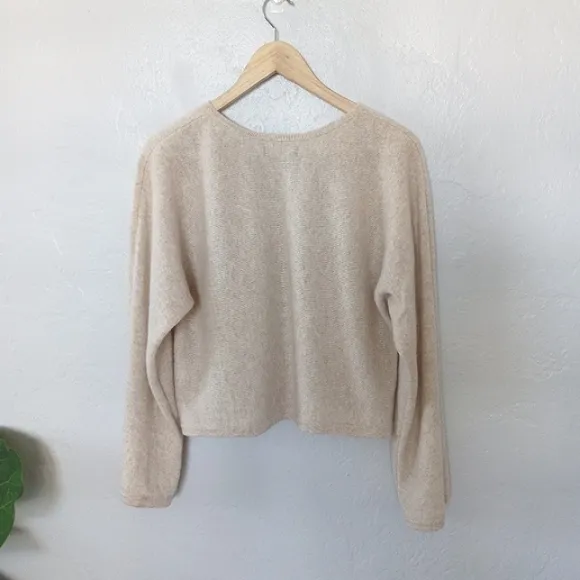 Naadam Cashmere Wide Sleeve V Neck Sweater Oatmeal XS