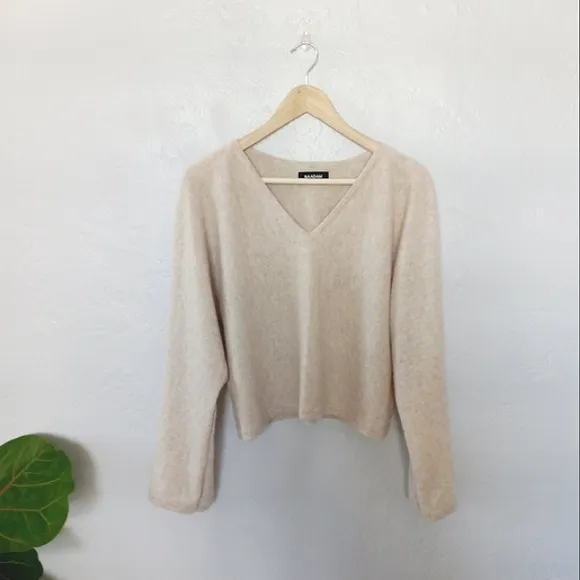 Naadam Cashmere Wide Sleeve V Neck Sweater Oatmeal XS