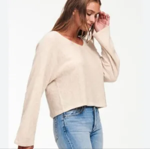 Naadam Cashmere Wide Sleeve V Neck Sweater Oatmeal XS