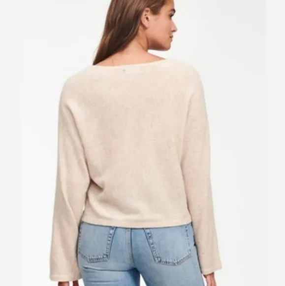 Naadam Cashmere Wide Sleeve V Neck Sweater Oatmeal XS