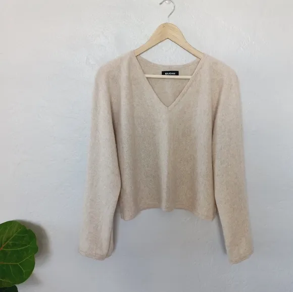 Naadam Cashmere Wide Sleeve V Neck Sweater Oatmeal XS