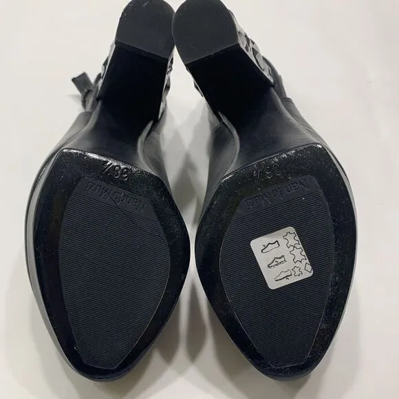 Nando Muzi Women’s Italian Leather Open Toe Jeweled Heels Pumps 36.5 Black