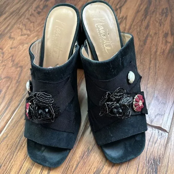 Nanette Nanette Lepore Women Marsha Mule Embellished Heels 8.5 Black Peep Toe