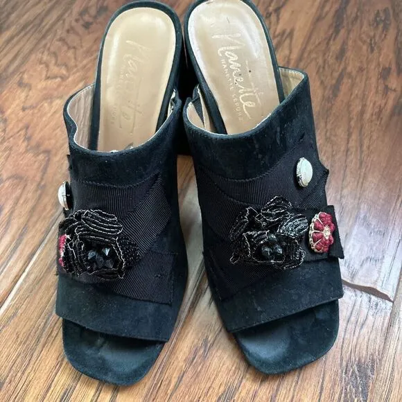 Nanette Nanette Lepore Women Marsha Mule Embellished Heels 8.5 Black Peep Toe