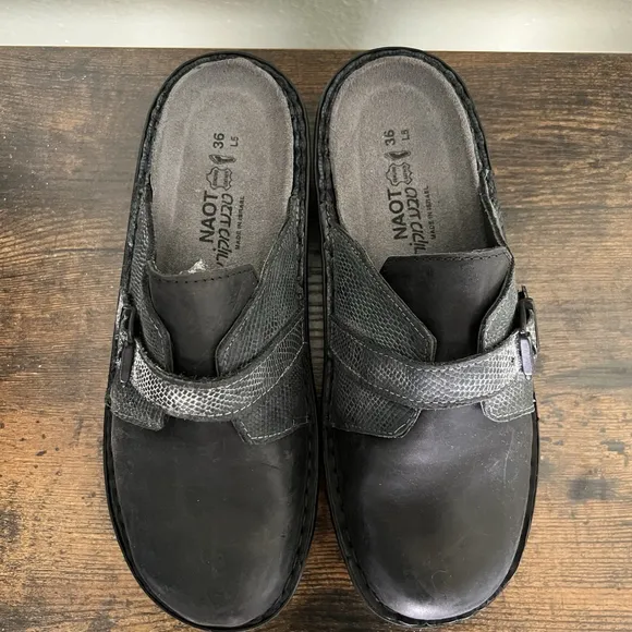NAOT AVIGNON COAL/REPTILE Grey Black Women’s Size 5 / 36 Comfort Clogs NEW