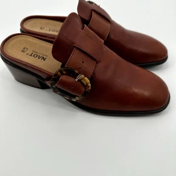 Naot Choice Mules Women's Size 39 Soft Chestnut Leather Block Heel Slip On
