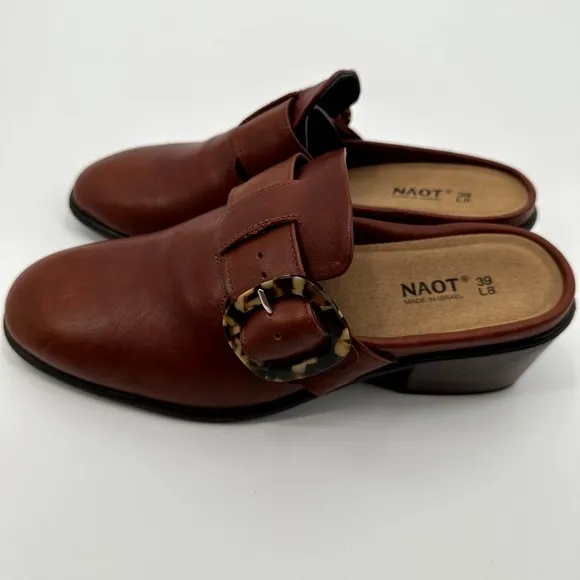 Naot Choice Mules Women's Size 39 Soft Chestnut Leather Block Heel Slip On